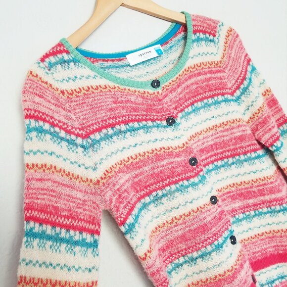 Sparrow Anthropologie Marna Fair Isle Striped Merino Wool Blend Cardigan M $188 - Picture 7 of 16